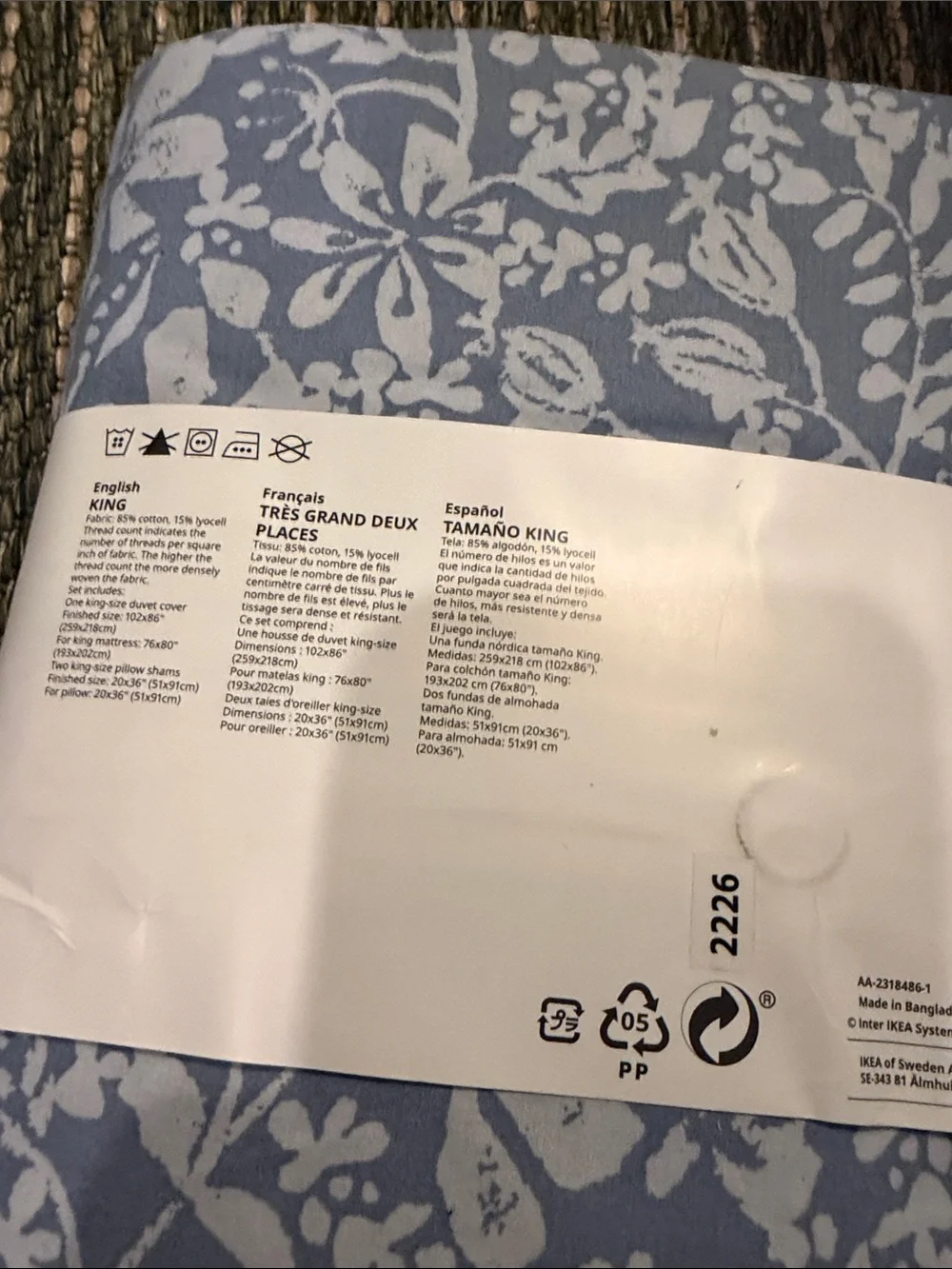 NWT Rare Discontinued IKEA SOMMARSLÖJA Blue & White Floral King Duvet Cover Set